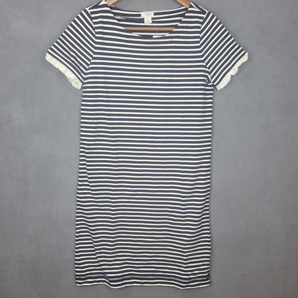 J. CREW Striped Poplin Trimmed‎ Dress Ruffle Sleeves XS Blue Academia Y2K J0862